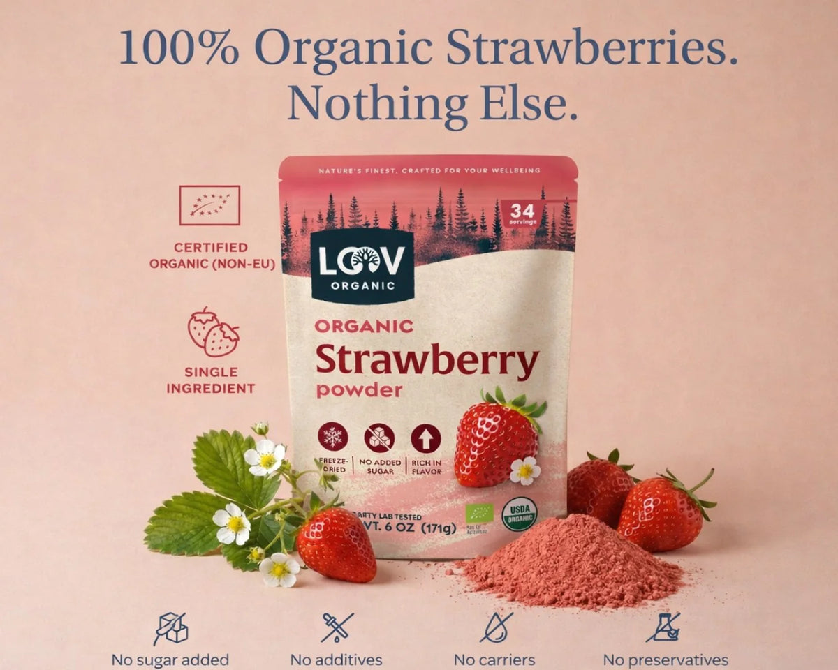 Organic Strawberry Powder - Whole-Fruit Fibre, Polyphenols & Naturally Sweet Nourishment