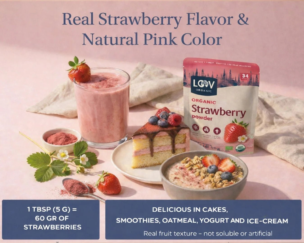 Organic Strawberry Powder - Whole-Fruit Fibre, Polyphenols & Naturally Sweet Nourishment - Farmatuur