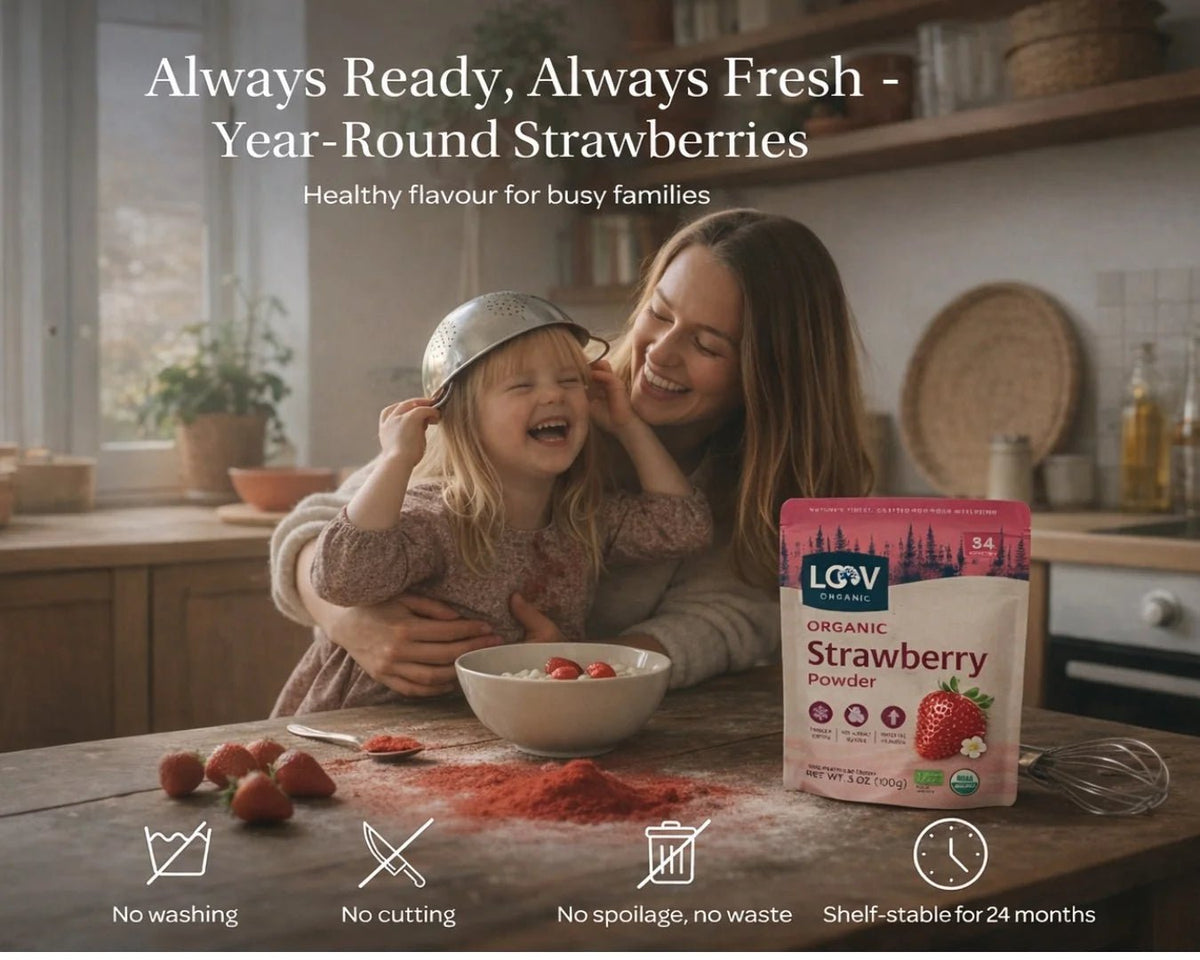Organic Strawberry Powder - Whole-Fruit Fibre, Polyphenols & Naturally Sweet Nourishment - Farmatuur