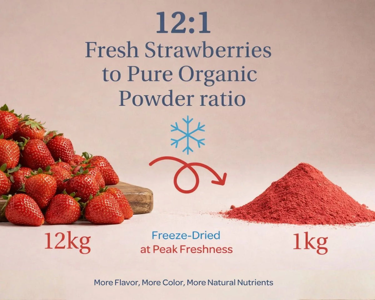 Organic Strawberry Powder - Whole-Fruit Fibre, Polyphenols & Naturally Sweet Nourishment - Farmatuur